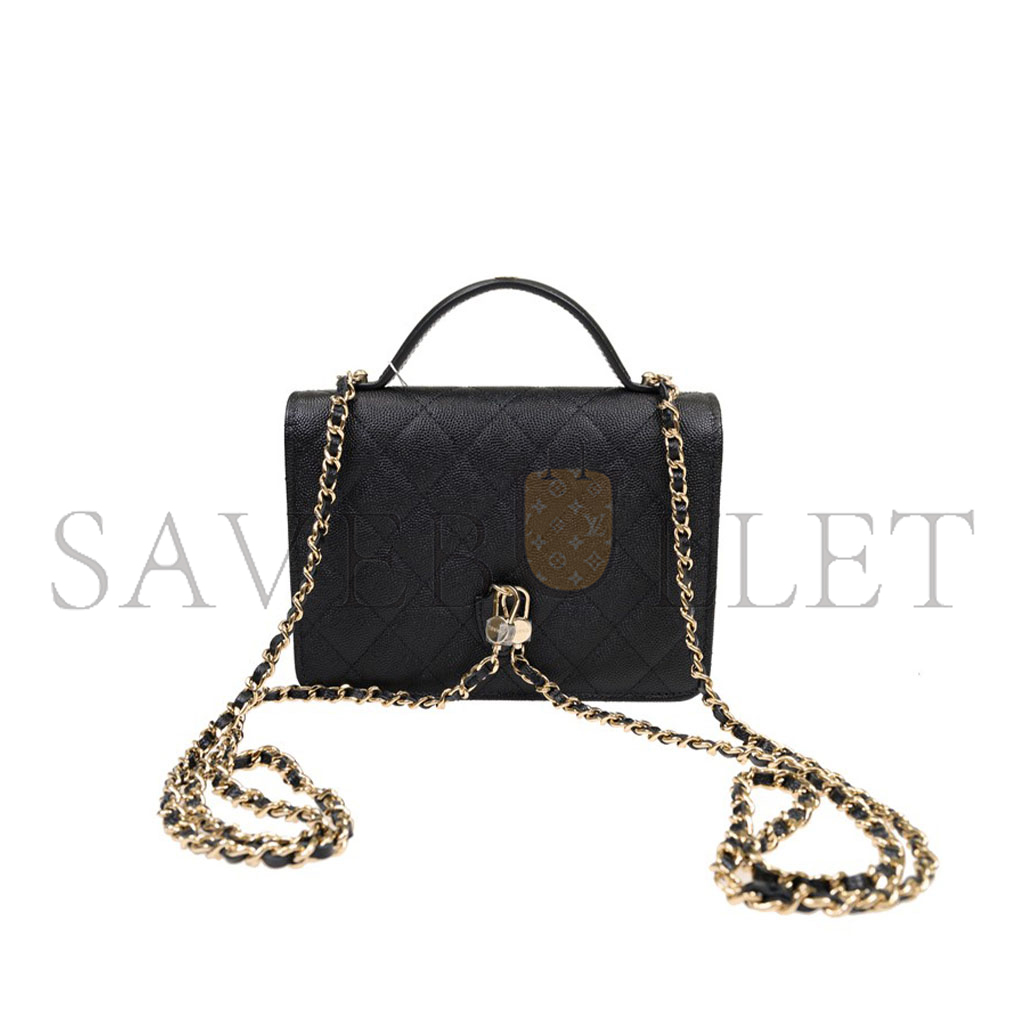 CHANEL MASTER HANDHELD MESSENGER BACKPACK BLACK GOLD BUCKLE AP4406 (18*14*3cm)